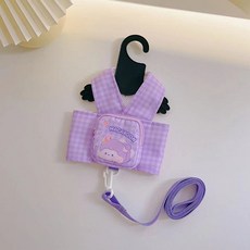 Coco studio 寵物格紋揹包胸背帶+項圈組, 1套, 紫色
