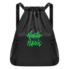 MonsterRepublic Logo 設計健身束口袋 鞋袋, 螢光綠, 1個