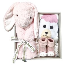 Kori Deer 可莉鹿 動物嬰兒毯安撫毯豪華禮盒, 粉長耳兔V3, 單一尺寸, 粉長耳兔 + 白色