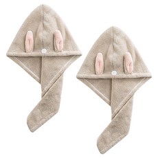 Won-i家 兔耳乾髮巾 25 x 65 cm, 2個, 米色