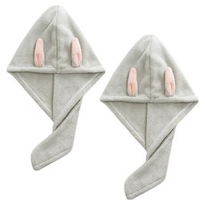 Won-i家 兔耳乾髮巾 25 x 65 cm, 2個, 灰色