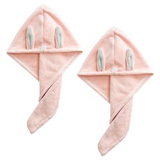 Wonine 兔耳乾髮巾 25 x 65 cm, 2個, 粉紅色