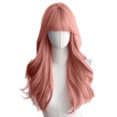 Bellesuve 有瀏海波浪造型女士長髮時尚漂染整頂假髮, 玫瑰粉, 1個
