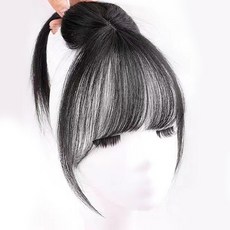 Bellesube自然的3D女神瀏海法式瀏海風格真髮遮頂髮片, 1個, 自然黑