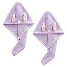 원이네 토끼귀 헤어드라이 타월 25 x 65 cm, 퍼플, 2개