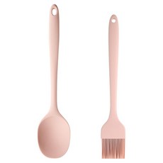 EasySili 矽膠廚具2件組, 1套, 多功能料理匙 + 油刷, 淺粉色