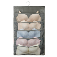 捷華 內衣雙面收納掛袋 灰色 正面5格 反面10格 不織布網格布, 76 x 39.5cm