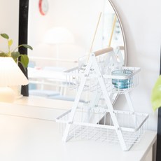 homegleam 木質托盤手柄鐵製籃, 白色, 1個