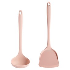 EASYsilly 矽膠廚具 2件組, 1套, 湯勺 + 鍋鏟, 淺粉色