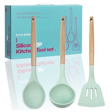 Royal Boden 矽膠廚房料理工具3件組, 1套, 薄荷綠, 湯勺 + 炒匙 + 鍋鏟