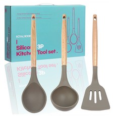 Royal Boden 矽膠廚房料理工具3件組, 1套, 灰色, 湯勺 + 炒勺 + 鍋鏟