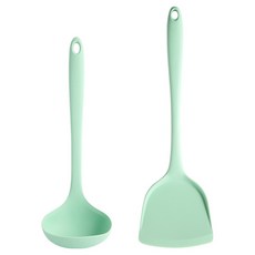 EASYsilly 矽膠廚具 2件組, 1套, 湯勺 + 鍋鏟, 薄荷綠