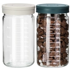 미르코리아 헥사 슬림 원통형 눈금 실리콘뚜껑 밀폐 유리병 2종 세트, 1000ml, 1세트