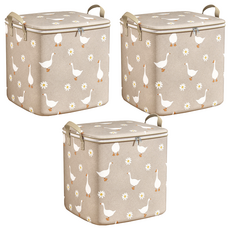 小鴨 巨無霸收納衣物箱 Set 3, 100L大容量, 換季棉被衣物收納箱, 米鵝, 48 x 48 x 44cm, 3個