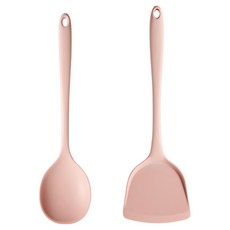 EasySili 矽膠廚具2件組, 1套, 鍋鏟 + 大號炒匙, 淺粉色