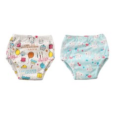 bebehome 日系6層紗學習褲 2件, 1組, 小兔，派對 淺藍色 + 白色