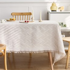 Homely Zakka 法式奶油棉麻風桌巾 180 x 130cm T格 奶油色, 1條