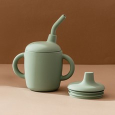 브릭오 유아동 플래티넘 실리콘 컵 160ml + 스파우트컵 + 빨대컵 + 빨대 세트, 그린, 1세트