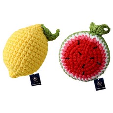 DING DONG PET 棉球針織玩具2件組, 1套, 西瓜+檸檬