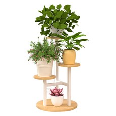 제이라이프 라임 라운드 화분 받침대 32 x 32 x 53.5 cm, 우드 + 화이트, 4단