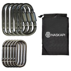 NASKAPI 鋁製登山扣 8公分 x 5入 + 5公分 x 5入 + 收納袋套組, 深灰色, 1套
