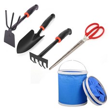 echobelle 灘採 兩用鋤 + 耙子 + 移植鏟 + 直鑷子 + 可折疊水桶 套組, 1套, 混合色