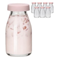 미르 헥사 실리콘뚜껑 레트로 유리 우유병 인디핑크, 180ml, 8개