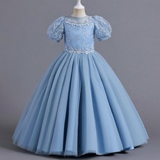 Bebemong Story 女童花朵刺繡泡泡袖長洋裝