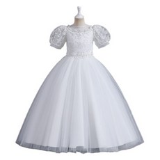 Bebemong Story 女童花朵刺繡泡泡袖長洋裝