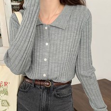 시크힐즈 여성용 카라넥 세로 라인 니트 가디건 06450