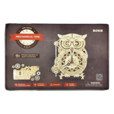 ROKR 木製DIY立體模型 貓頭鷹座鐘, 貓頭鷹 原木色, 1組, 161片