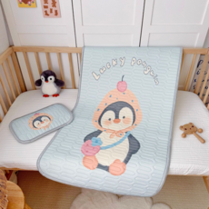 兒童冰絲乳膠涼墊 附同款乳膠枕套, 小企鵝, 1個