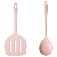 Easy Sili 矽膠廚具2件組, 1套, 超大煎餅鍋鏟 + 大號拌炒料理匙, 淺粉色