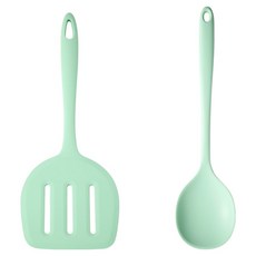 Easy Sili 矽膠廚具2件組, 1套, 超大煎餅鍋鏟 + 大號拌炒料理匙, 薄荷綠