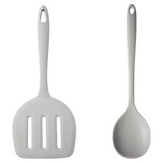Easy Sili 矽膠廚具2件組, 1套, 超大煎餅鍋鏟 + 大號拌炒料理匙, 淺灰色