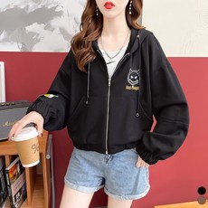 시크힐즈 여성용 데블 스마일 레터링 후드 맨투맨 집업 00085