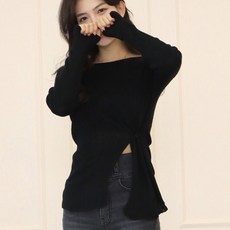 시크힐즈 여성용 오프숄더 트임 언발란스 니트 티셔츠 01289