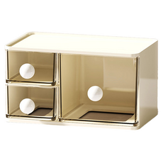 奶油風桌面收納盒 三格, 2層, 奶油色