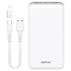 모디스 슬림 듀얼 보조배터리 10000mAh + C타입 케이블 + 8핀 젠더 세트, 화이트, SPE-2PCPPB100A