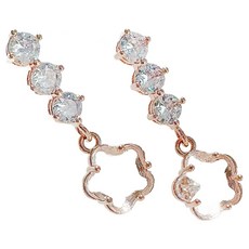 물든 여성용 실버925 투명 플라워 큐빅 드롭 귀걸이 이어링