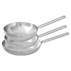 HANIL STAINLESS STEEL Aether IH 電磁爐適用 五層304不鏽鋼無研磨劑平底鍋3件組, 銀色, 1套, 平底鍋 24cm + 28cm + 炒鍋 24cm