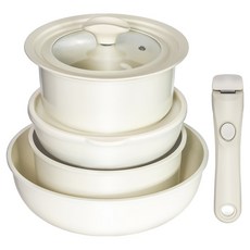 bella cuisine 電磁爐用 Cream Bell 陶瓷多功能把手鍋具+平底鍋 5件組, 鍋具 2種 + 平底鍋 2種 + 多功能鍋蓋 + 20cm鍋蓋 + 可拆卸把手, 1套, 混合色