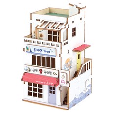 YoungModeler 英工房 迷你統營烤牡蠣東皮郎咖啡廳 DIY 立體木製拼圖模型, 1個, 混合色