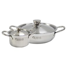 Kitchen-Art Queens IH電磁爐三層304不鏽鋼鍋具2件組, 銀色, 雙耳鍋 14cm + 火鍋 24cm, 1套