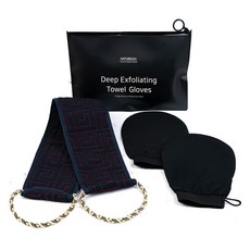 Naturesoo 低刺激背部搓澡巾 + 搓澡手套 2入 + 收納袋套組, 1套, 3張, 混合色