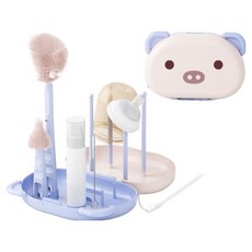 YoGoMoJi 旅行用便攜式奶瓶晾乾架清洗刷組, 藍色