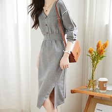 시크힐즈 캐주얼 브이넥 밑단 트임 원피스 01455