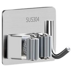 셀리빙 욕실 무타공 스텐 2 in 1 후크 밀대걸이 거치대, 실버, 1개