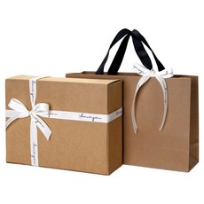 indi.k 緞帶禮物包裝盒 + 大號購物袋組合, 1套, 牛皮紙