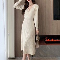 시크힐즈 슬림핏 브이 주름 원피스 06490